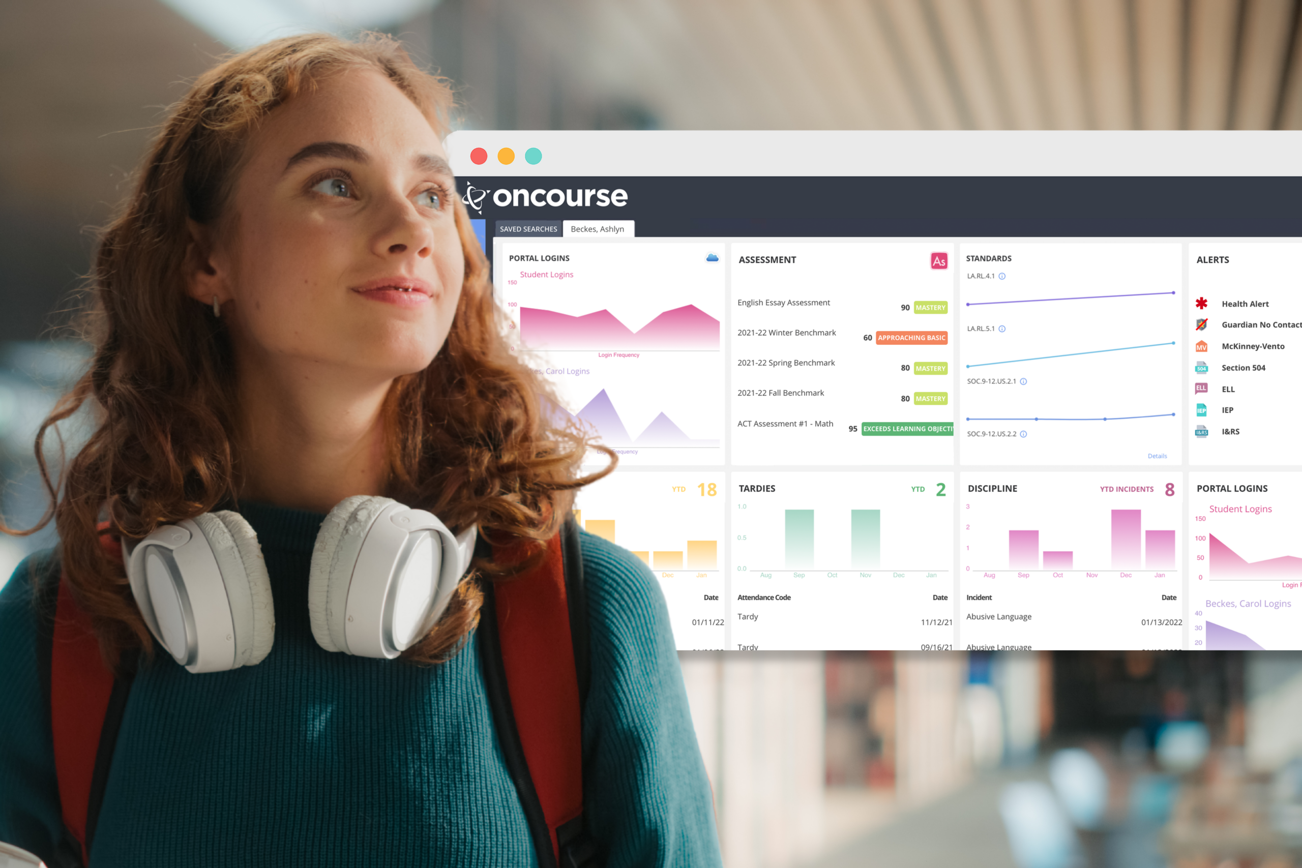 OnCourse Student Story Dashboard with a student