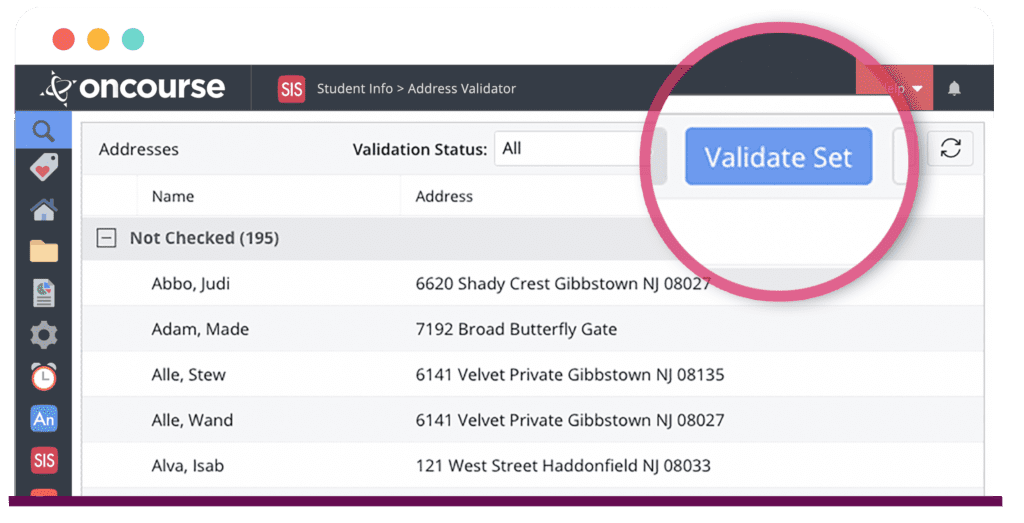 Screenshot of address validation in OnCourse Student Information System